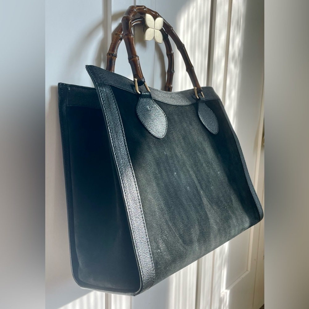 GUCCI Diana tote, black suede, chèvre trim, bamboo, *redone interior lining*EUC - Picture 5 of 16